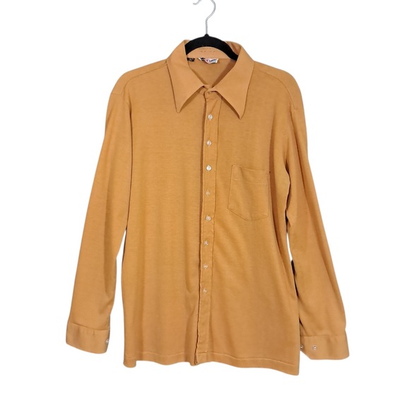 Vintage 70s Diolen Cotton Long Sleeve Shirt Angli Mustard One Pocket Denmark L - Picture 1 of 11